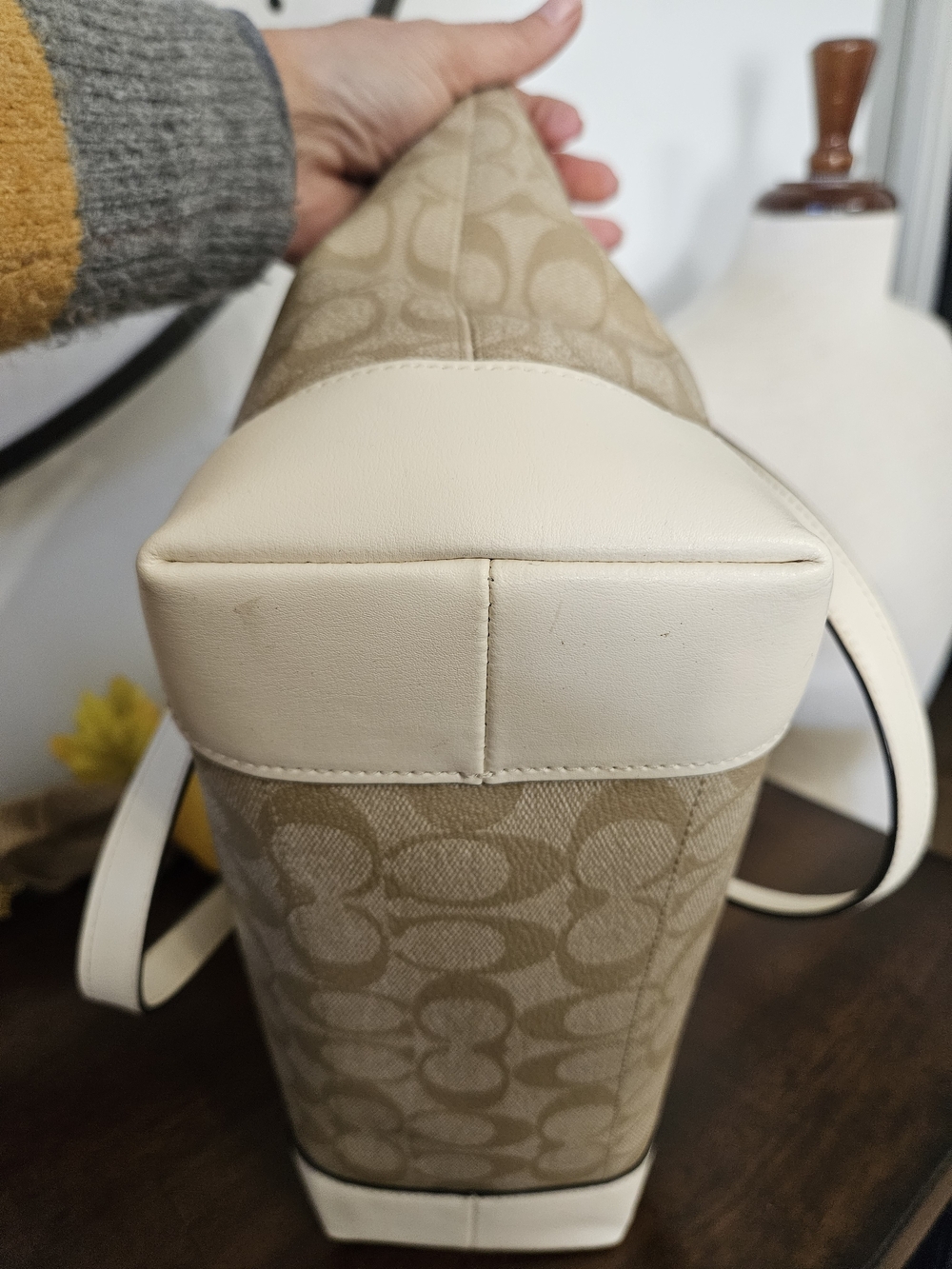 Coach Beige Signature Canvas Tote with White Trim - Picture 6 of 11